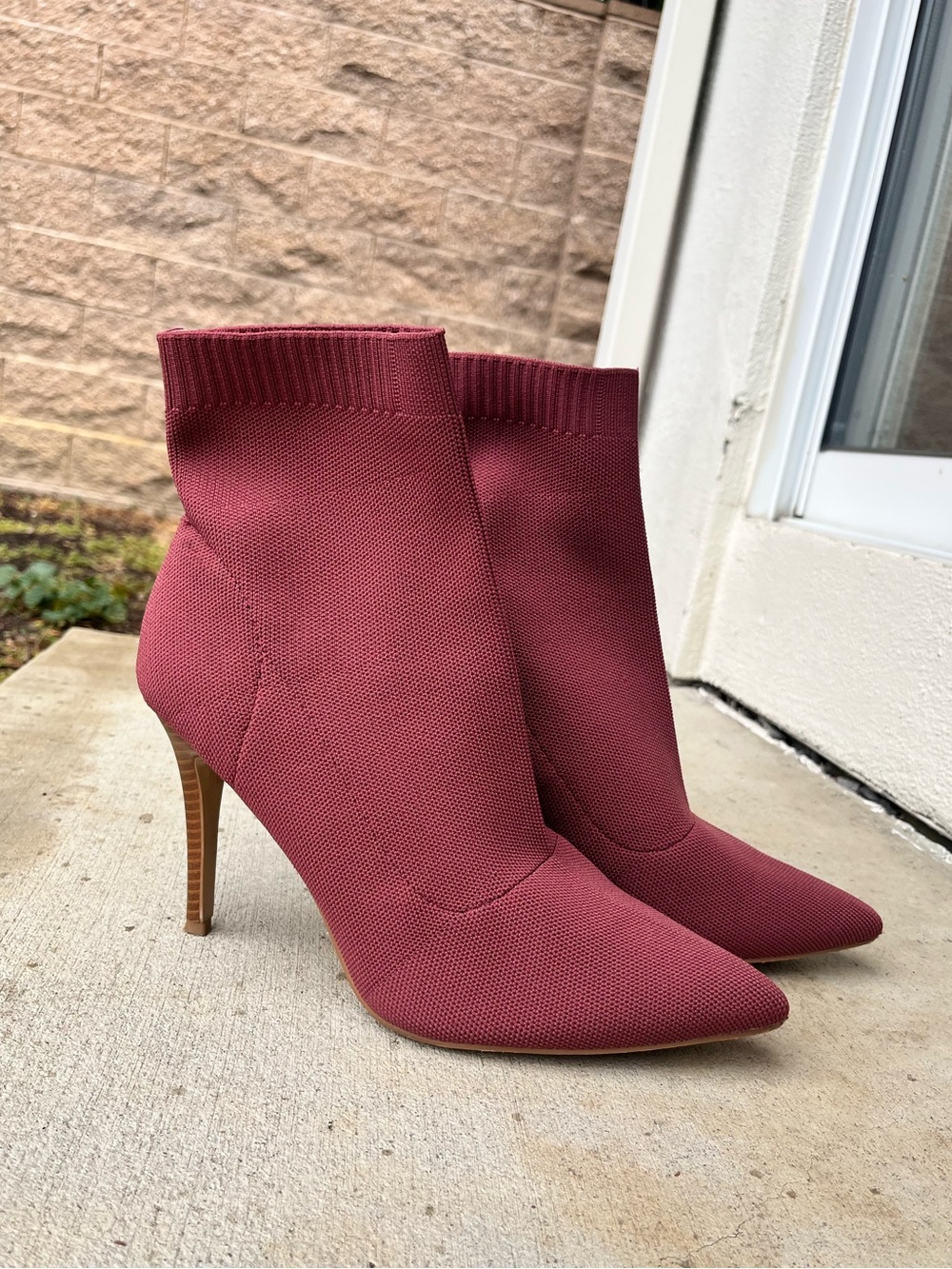 Pointed Stiletto Sock Booties in Burgundy